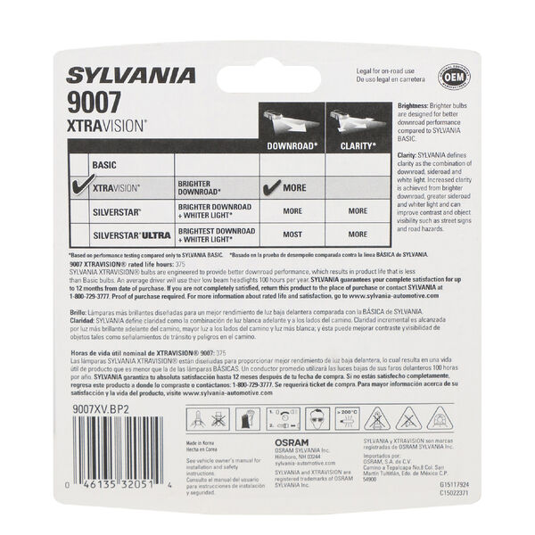SYLVANIA 9007 XtraVision Halogen Headlight Bulb, 2 Pack, , hi-res