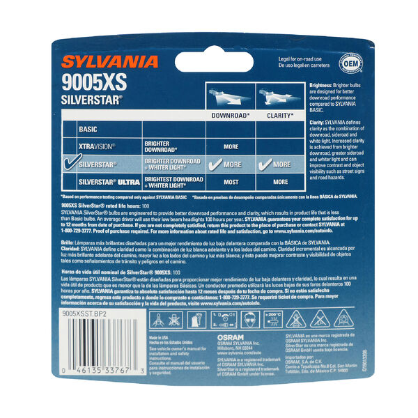 SYLVANIA 9005XS SilverStar Halogen Headlight Bulb, 2 Pack, , hi-res