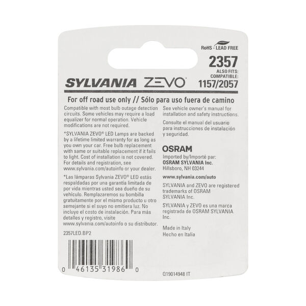 SYLVANIA 2357 WHITE ZEVO LED Mini, 2 Pack, , hi-res