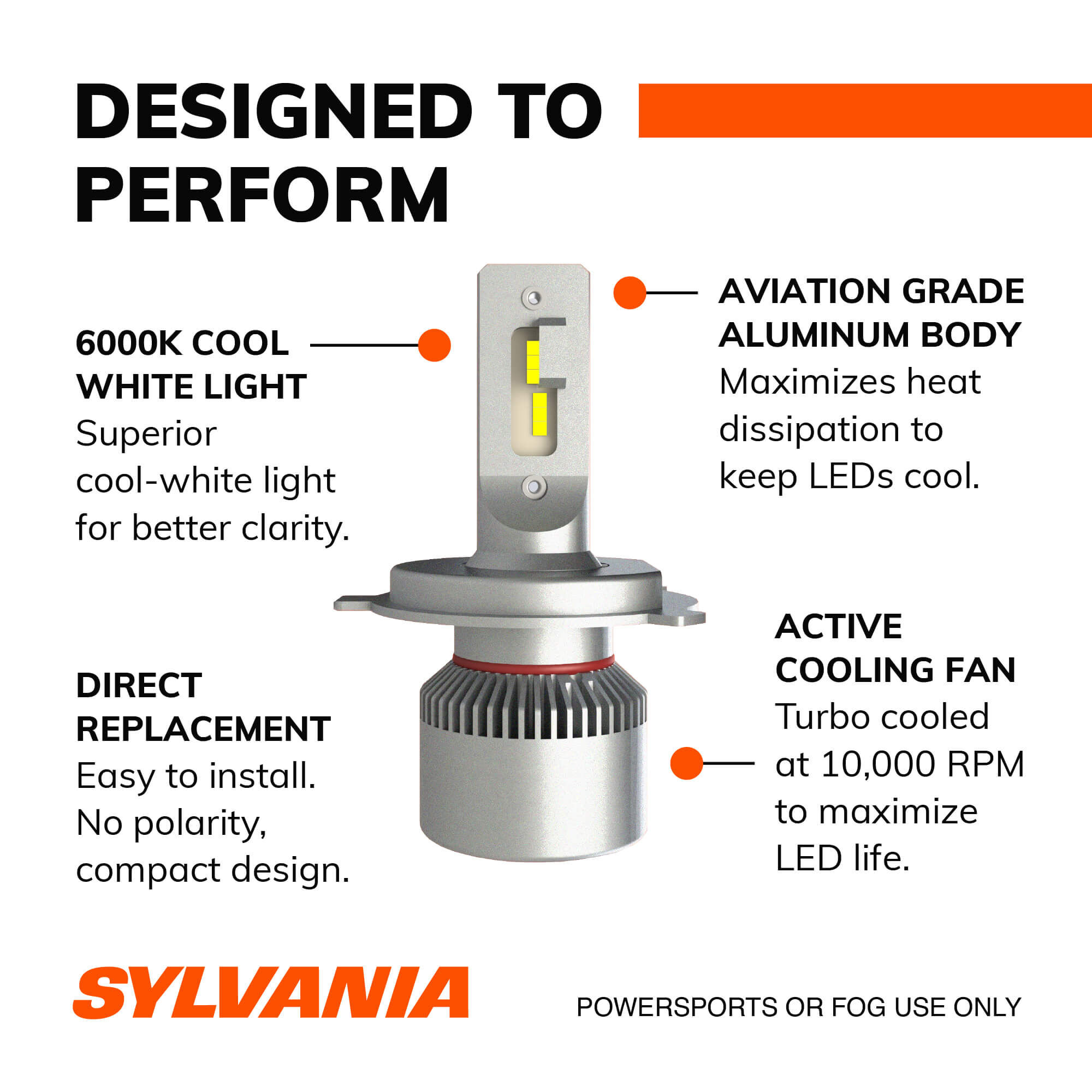 SYLVANIA 9003 LED Fog Powersports Bulb 2 Pack
