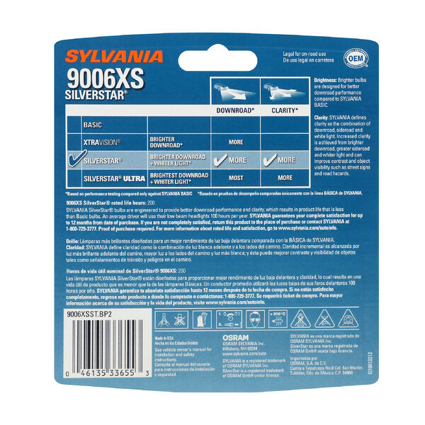 SYLVANIA 9006XS SilverStar Halogen Headlight Bulb, 2 Pack, , hi-res