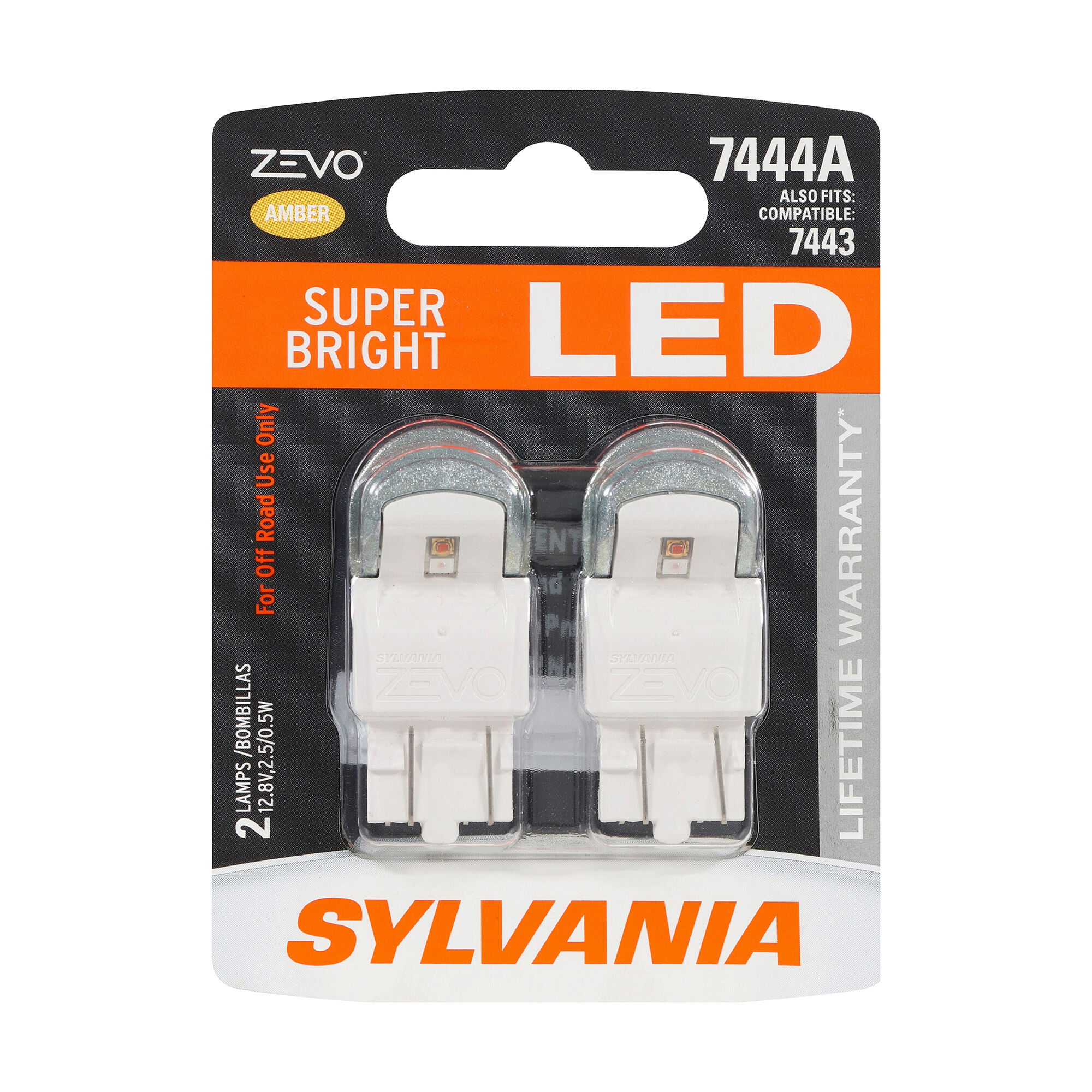 SYLVANIA 7444 AMBER ZEVO LED Mini Bulb, 2 Pack