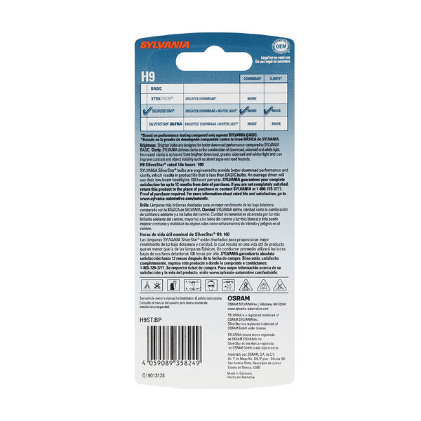 SYLVANIA H9 SilverStar Halogen Headlight Bulb, 1 Pack, , hi-res