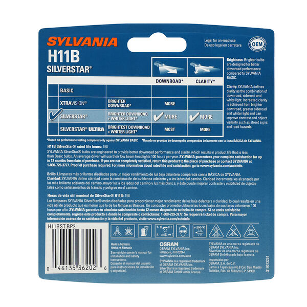 SYLVANIA H11B SilverStar Halogen Headlight Bulb, 2 Pack, , hi-res