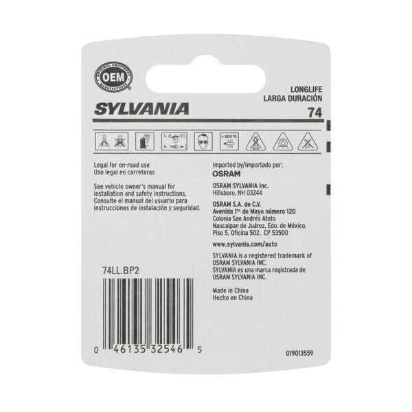 SYLVANIA 74 Long Life Mini Bulb, 2 Pack, , hi-res