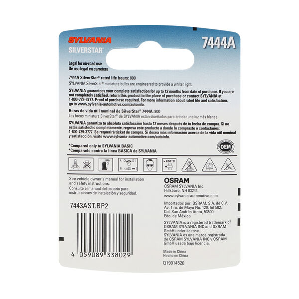 SYLVANIA 7444A SilverStar Mini Bulb, 2 Pack, , hi-res