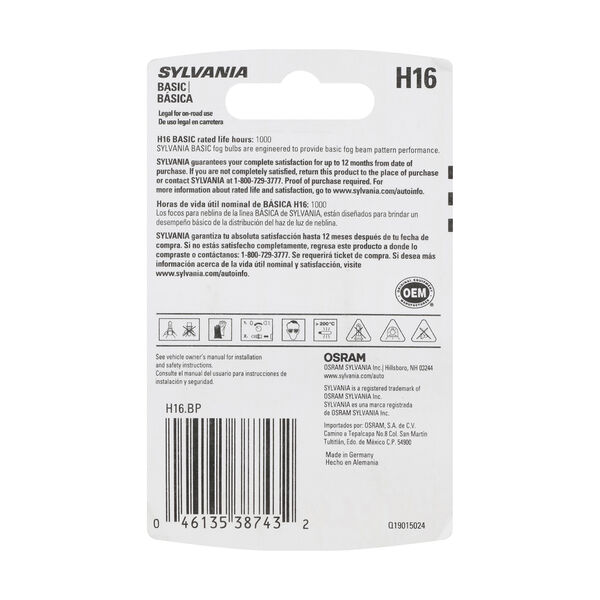 SYLVANIA H16 Basic Halogen Headlight Bulb, 1 Pack, , hi-res