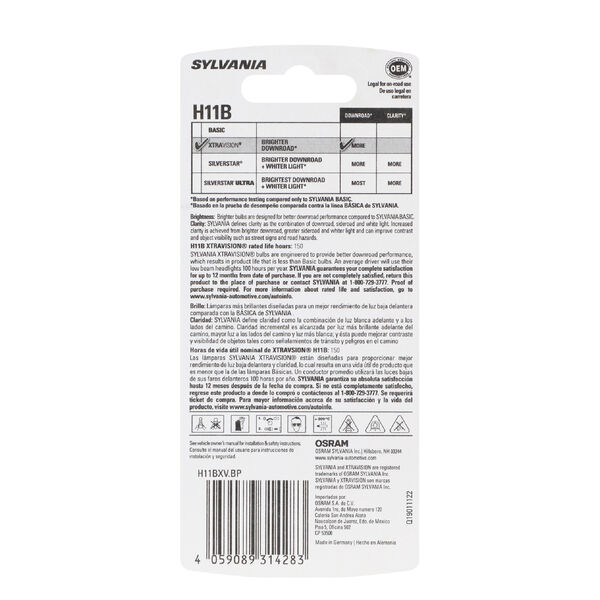 SYLVANIA H11B XtraVision Halogen Headlight Bulb, 1 Pack, , hi-res
