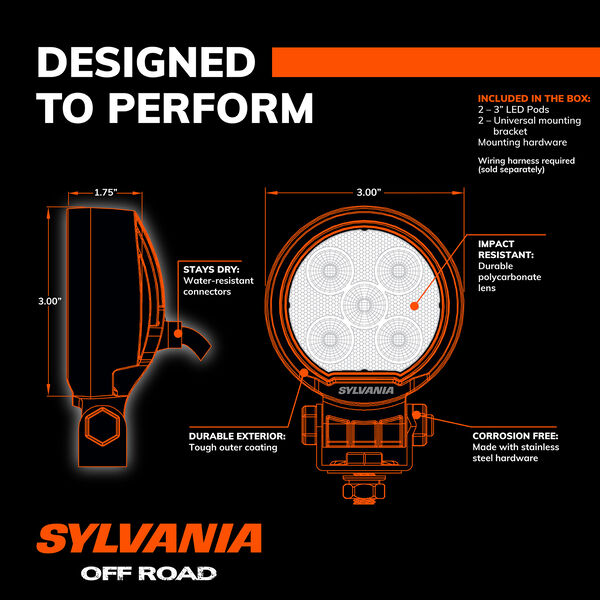 SYLVANIA Rugged 3 Inch LED Pod Round - Flood, , hi-res