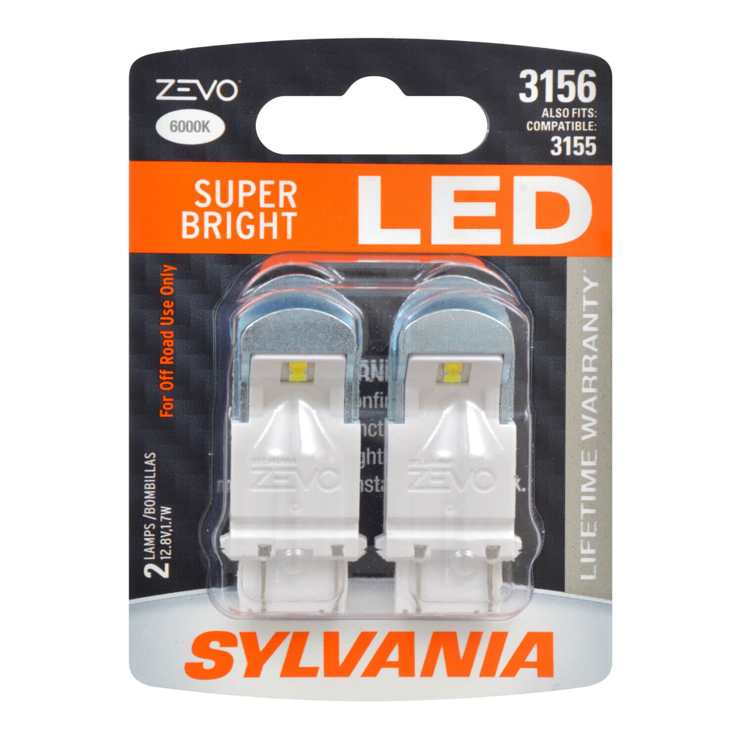 Ideal for Park and Turn Lights 3156 ZEVO LED Amber Bulb Contains 2 Bulbs SYLVANIA Bright LED Bulb 