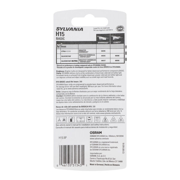 SYLVANIA H15 Basic Halogen Headlight Bulb, 1 Pack, , hi-res