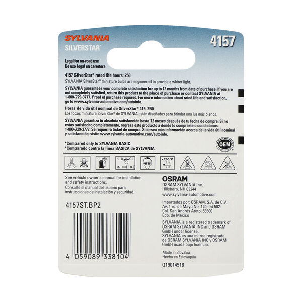 SYLVANIA 4157 SilverStar Mini Bulb, 2 Pack, , hi-res