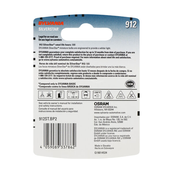 SYLVANIA 912 SilverStar Mini Bulb, 2 Pack, , hi-res