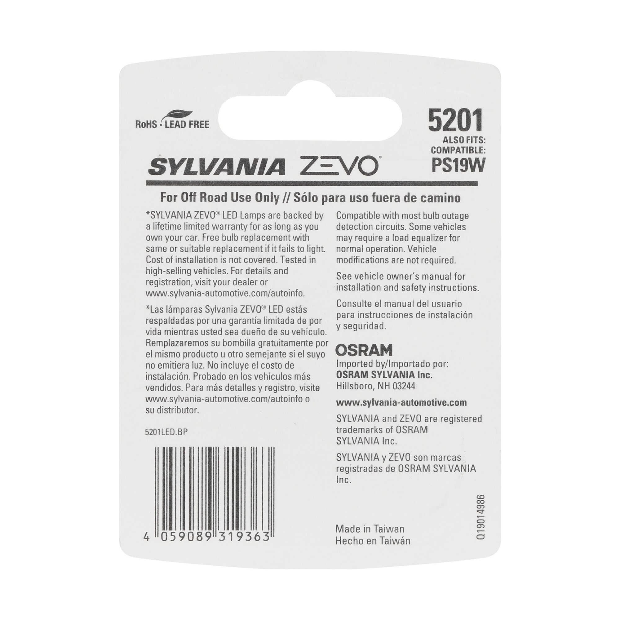 SYLVANIA 5201 WHITE ZEVO LED Mini Bulb, 1 Pack
