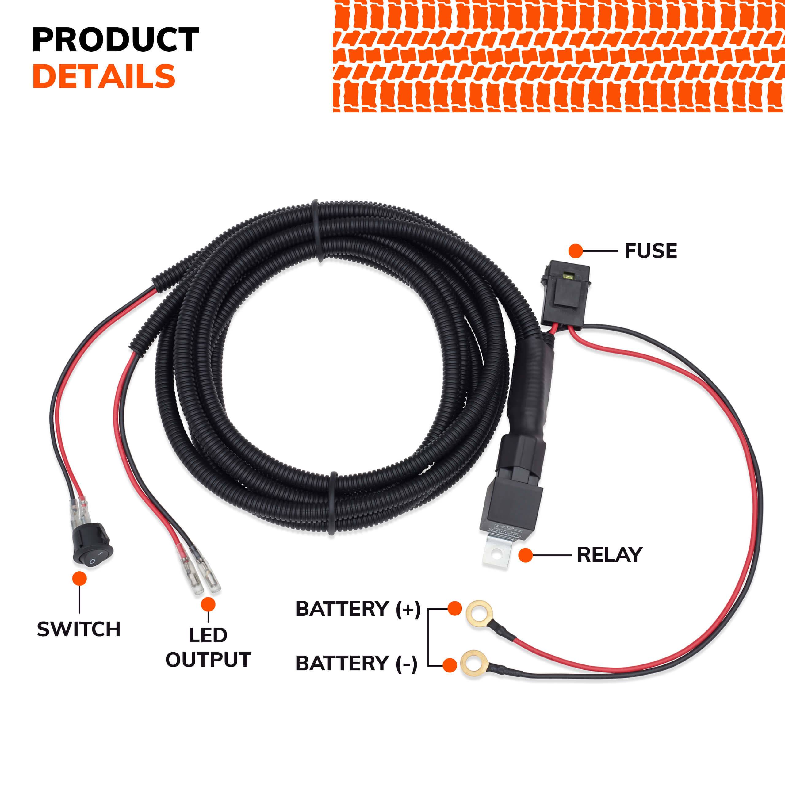 Universal auto 12V harness with relay & fuse for LED HID Halogen Fog Pod Lights 