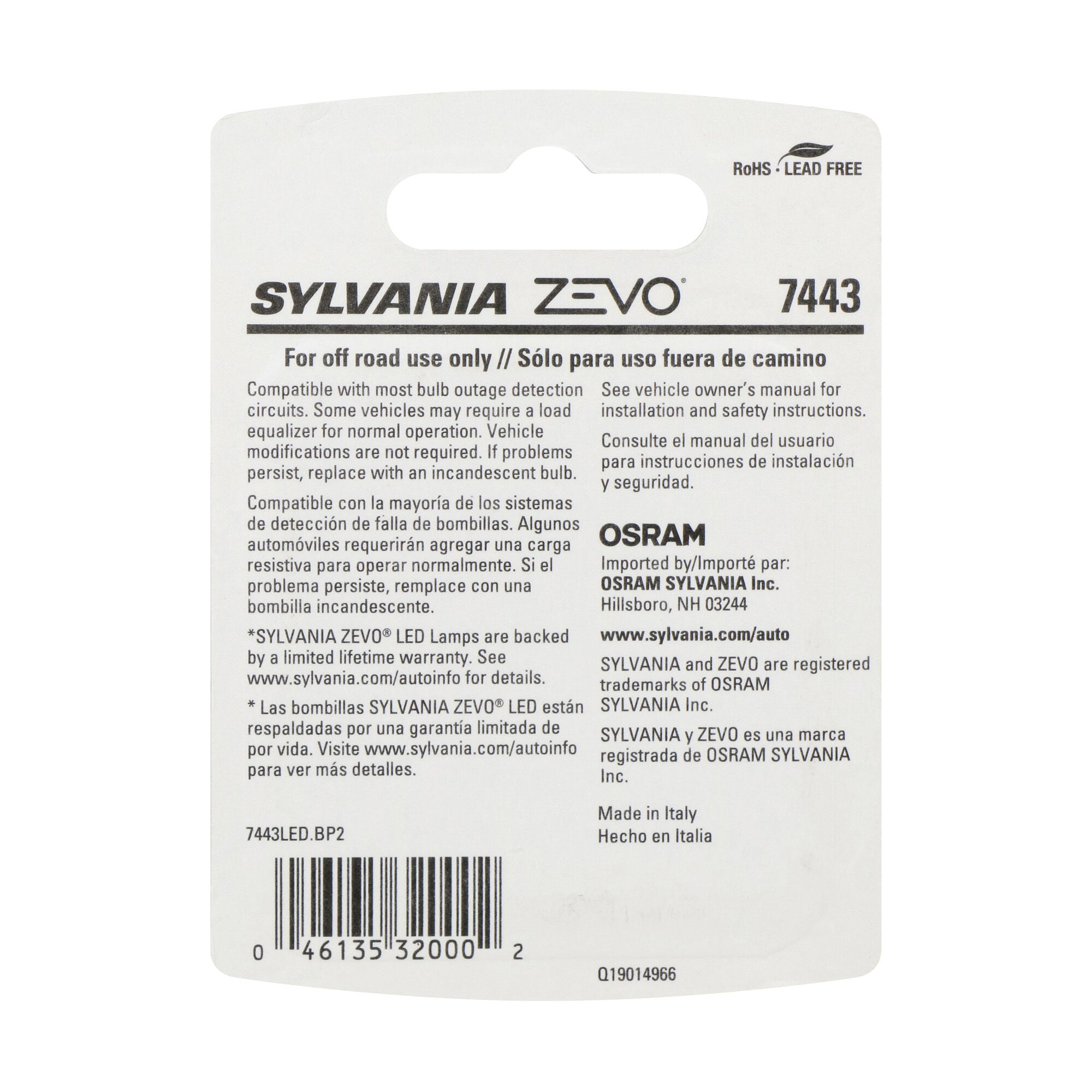SYLVANIA 7443 WHITE ZEVO LED Mini, 2 Pack