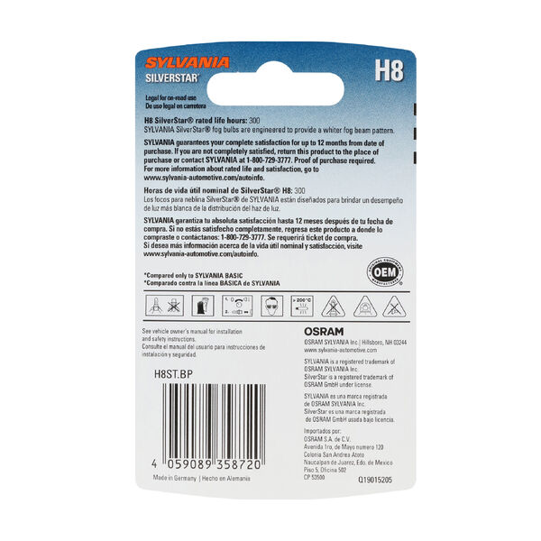 SYLVANIA H8 SilverStar Halogen Fog Bulb, 1 Pack, , hi-res