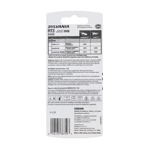 SYLVANIA H13 Basic Halogen Headlight Bulb, 1 Pack, , hi-res
