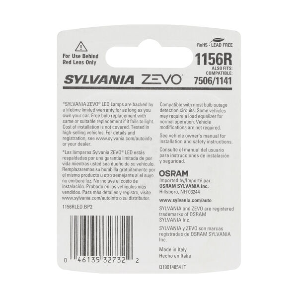 SYLVANIA 1156R RED ZEVO LED Mini, 2 Pack, , hi-res