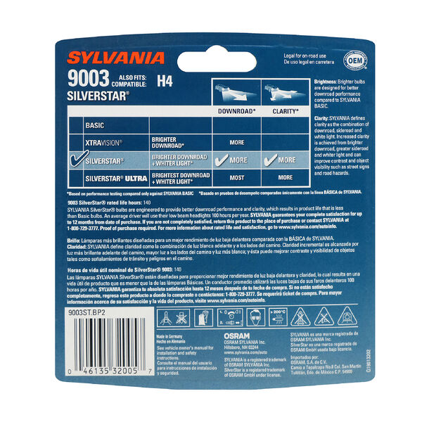SYLVANIA 9003 SilverStar Halogen Headlight Bulb, 2 Pack, , hi-res