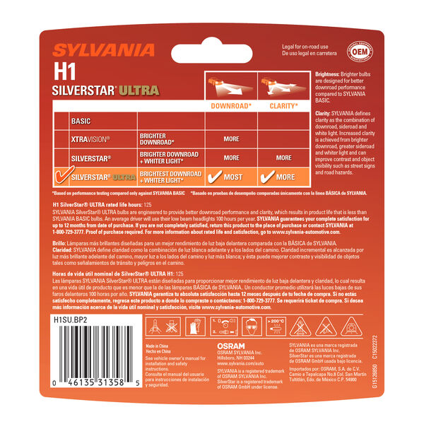SYLVANIA H1 SilverStar ULTRA Halogen Headlight Bulb, 2 Pack, , hi-res