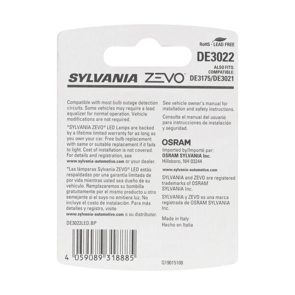 SYLVANIA DE3022 WHITE ZEVO LED Mini, 1 Pack, , hi-res