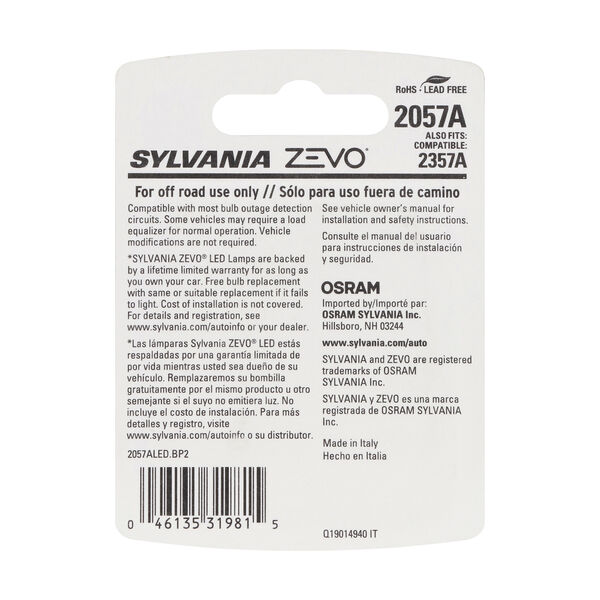 SYLVANIA 2057A AMBER ZEVO LED Mini, 2 Pack, , hi-res