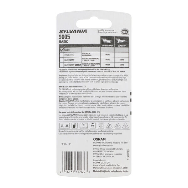 SYLVANIA 9005 Basic Halogen Headlight Bulb, 1 Pack, , hi-res