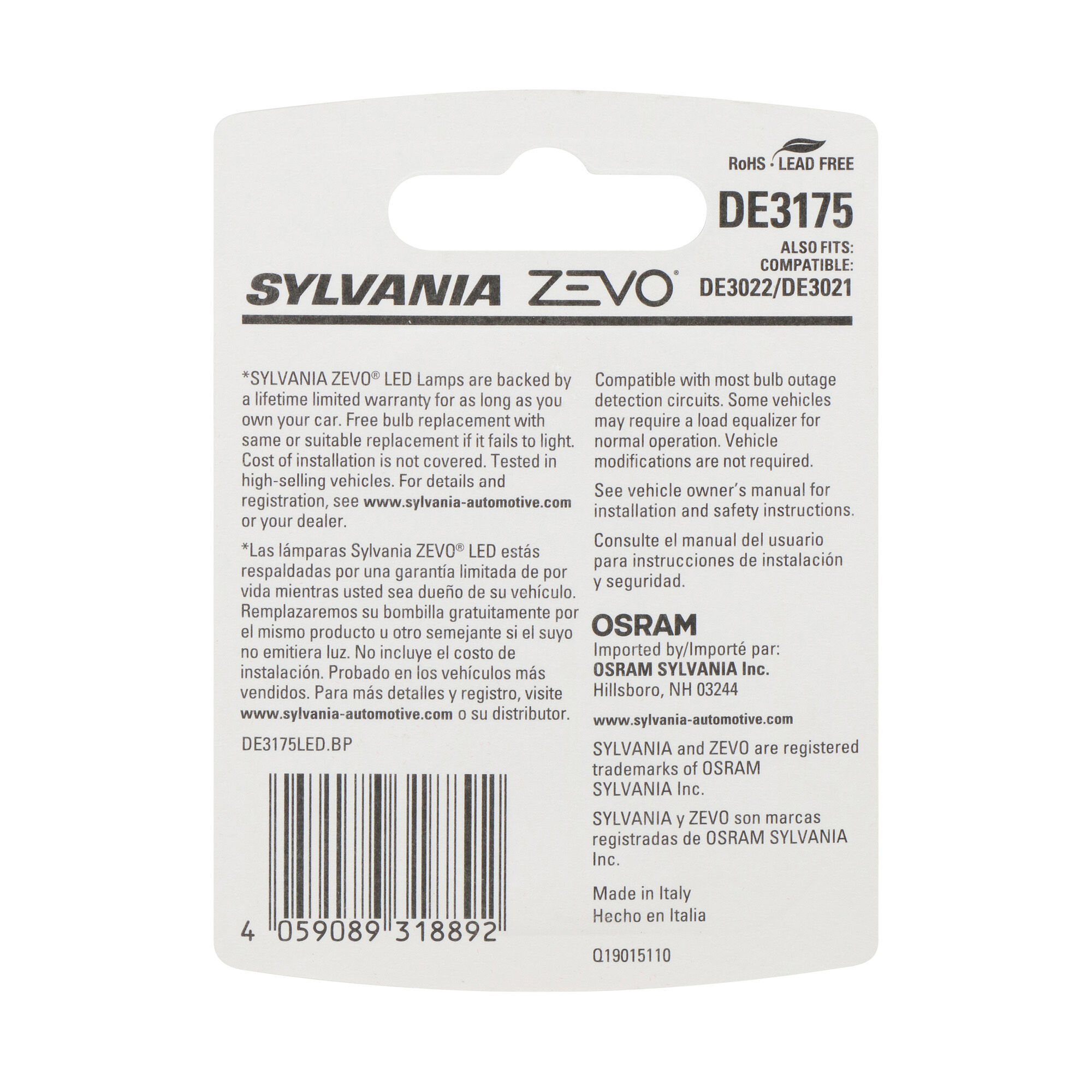 SYLVANIA DE3175 WHITE ZEVO LED Mini, 1 Pack