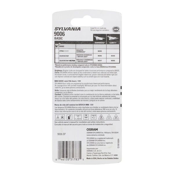 SYLVANIA 9006 Basic Halogen Headlight Bulb, 1 Pack, , hi-res