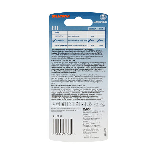 SYLVANIA H11 SilverStar Halogen Headlight Bulb, 1 Pack, , hi-res