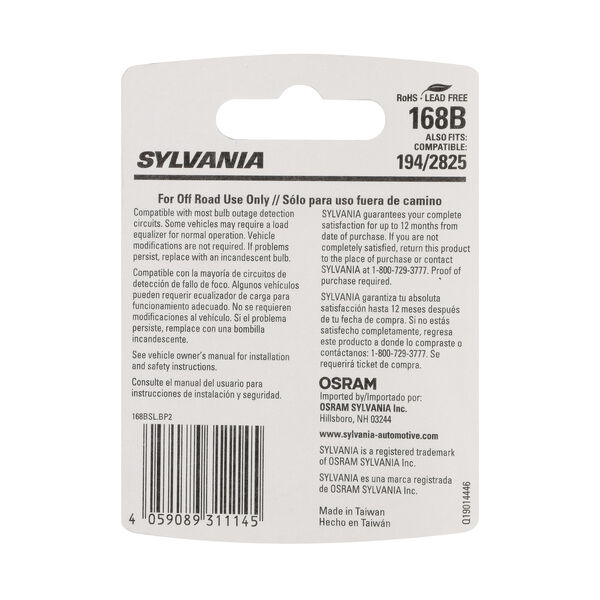 SYLVANIA 168B BLUE LED Mini Bulb, 2 Pack, , hi-res