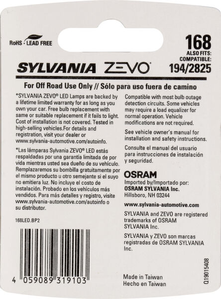 SYLVANIA 168 WHITE ZEVO LED Mini, 2 Pack, , hi-res