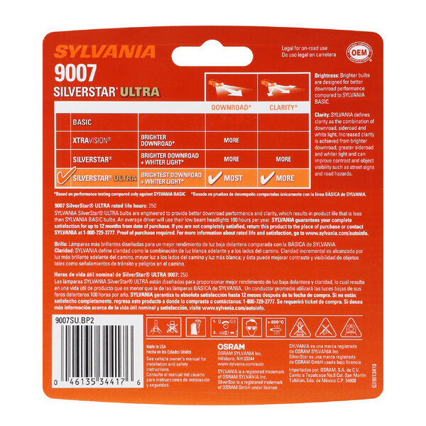 SYLVANIA 9007 SilverStar ULTRA Halogen Headlight Bulb, 2 Pack, , hi-res