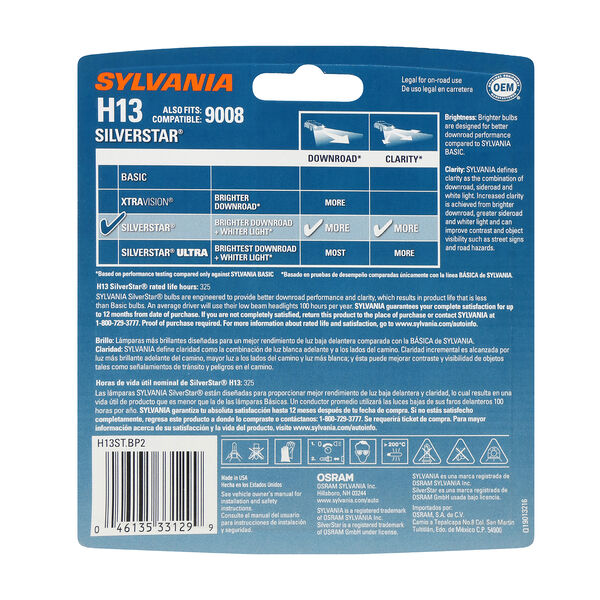 SYLVANIA H13 SilverStar Halogen Headlight Bulb, 2 Pack, , hi-res