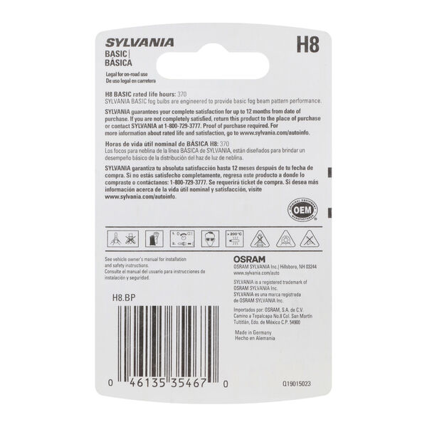SYLVANIA H8 Basic Halogen Headlight Bulb, 1 Pack, , hi-res