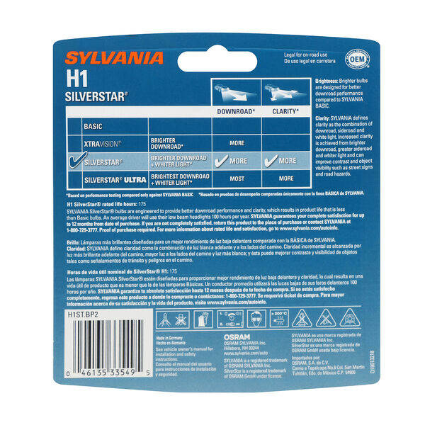 SYLVANIA H1 SilverStar Halogen Headlight Bulb, 2 Pack, , hi-res