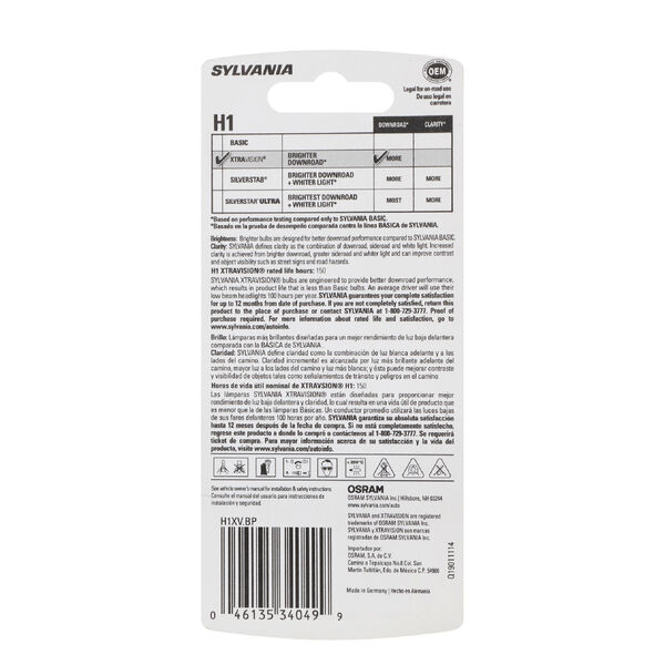 SYLVANIA H1 XtraVision Halogen Headlight Bulb, 1 Pack, , hi-res