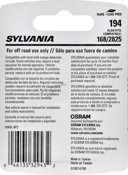 Sylvania Automotive 194LED.BP SYLVANIA ZEVO 194 T10 W5W White LED Bulb,  (Contains 1 Bulb) Light Bulb 