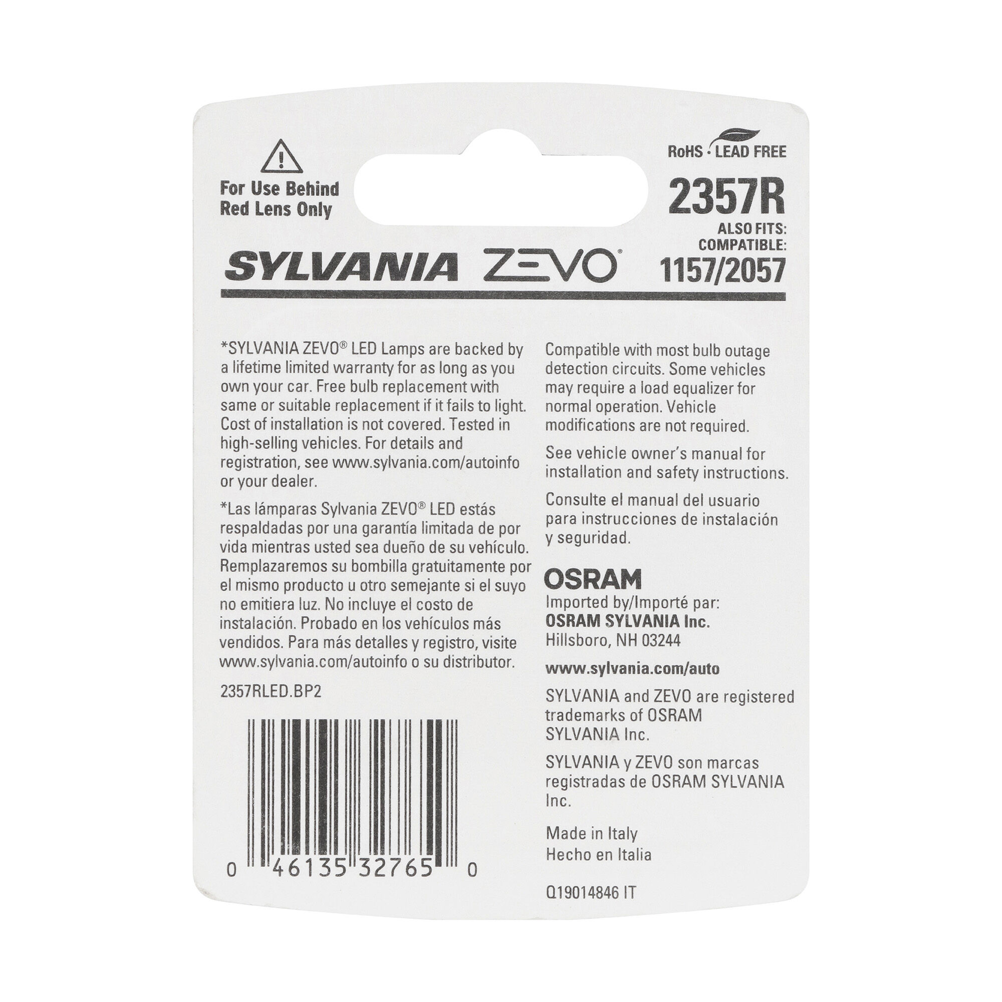 SYLVANIA 2357R RED ZEVO LED Mini, 2 Pack