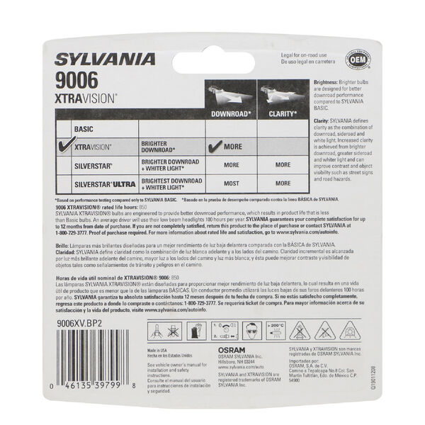 SYLVANIA 9006 XtraVision Halogen Headlight Bulb, 2 Pack, , hi-res