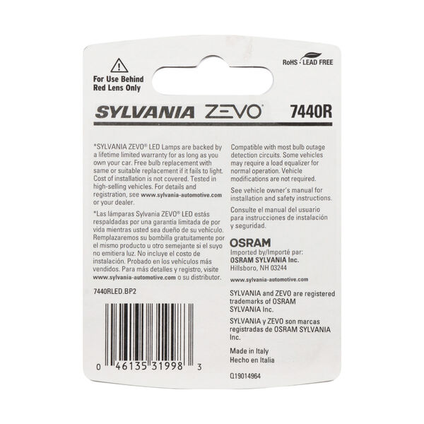 SYLVANIA 7440R RED ZEVO LED Mini, 2 Pack, , hi-res