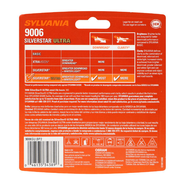 SYLVANIA 9006 SilverStar ULTRA Halogen Headlight Bulb, 2 Pack, , hi-res