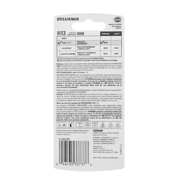 SYLVANIA H13 XtraVision Halogen Headlight Bulb, 1 Pack, , hi-res