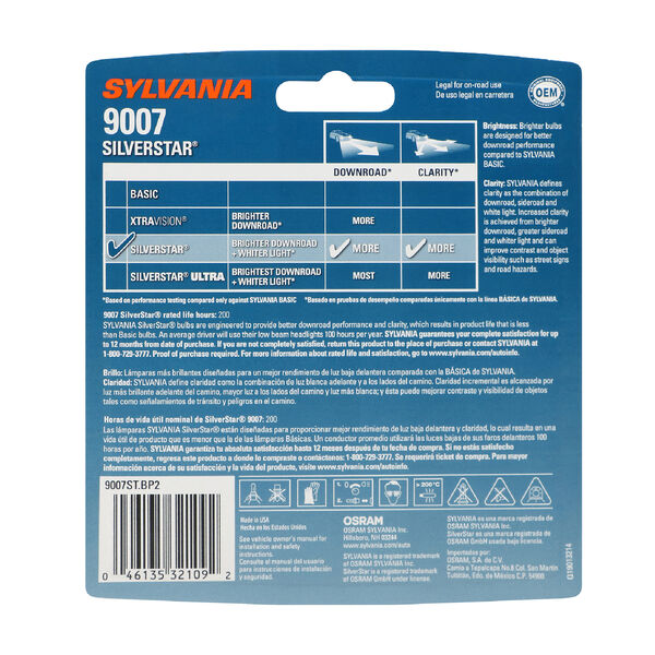 SYLVANIA 9007 SilverStar Halogen Headlight Bulb, 2 Pack, , hi-res