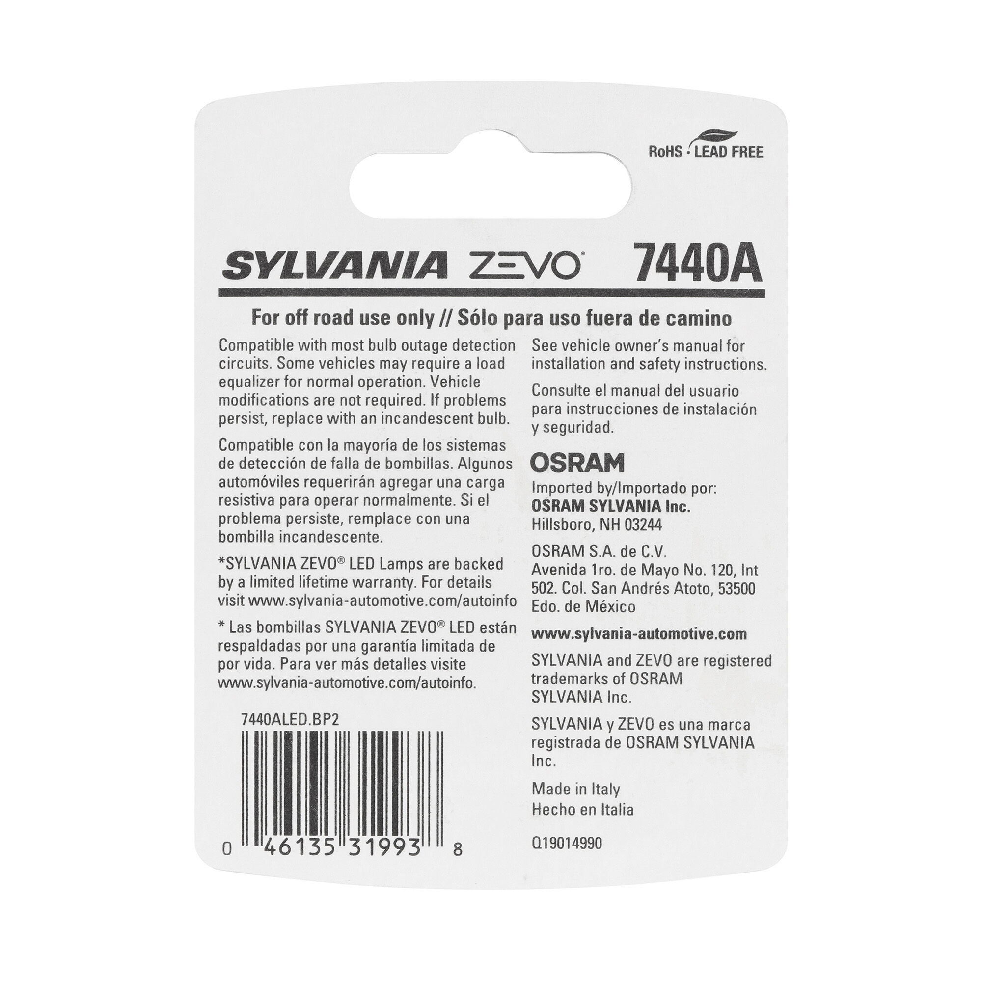 SYLVANIA 7440A AMBER ZEVO LED Mini, 2 Pack