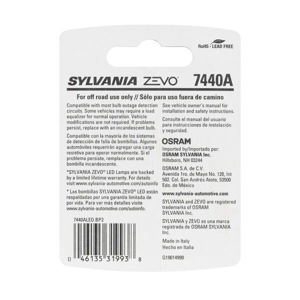 SYLVANIA 7440A AMBER ZEVO LED Mini, 2 Pack, , hi-res