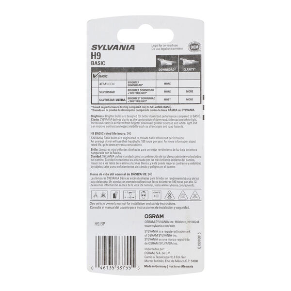 SYLVANIA H9 Basic Halogen Headlight Bulb, 1 Pack, , hi-res