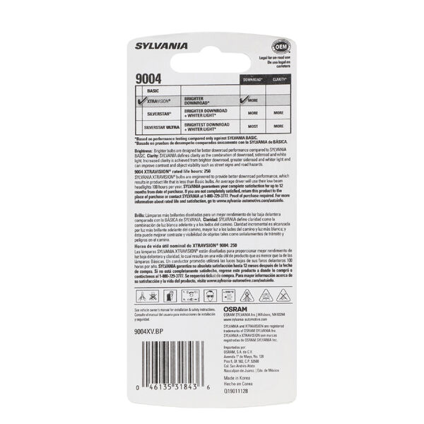 SYLVANIA 9004 XtraVision Halogen Headlight Bulb, 1 Pack, , hi-res