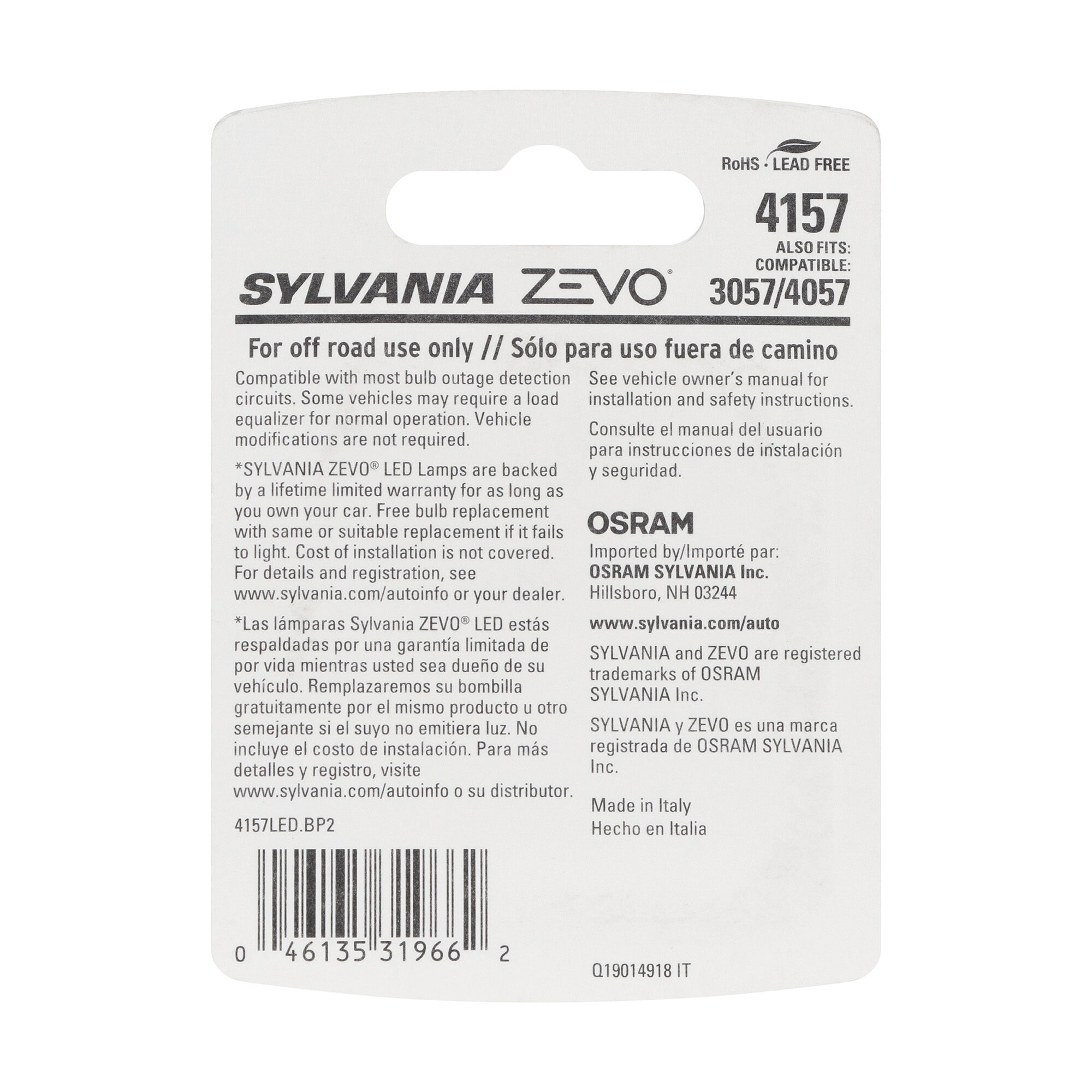 SYLVANIA 4157 WHITE ZEVO LED Mini, 2 Pack